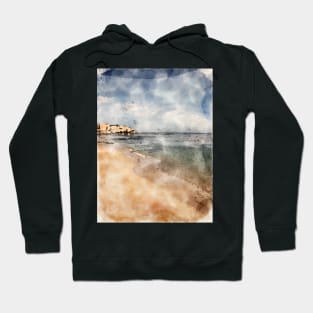 San Carlos Beach Monterey Bay 2021 Digital Watercolor Hoodie